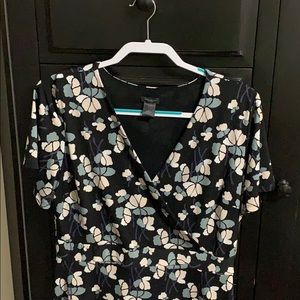 Black floral wrap dress